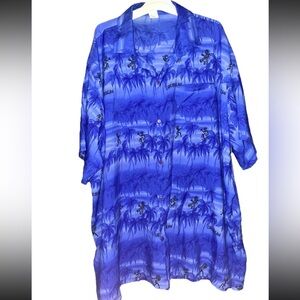 Creations Men’s Blue Tropical Graphic Print Button-Up Shirt 3XL Short Sleeve